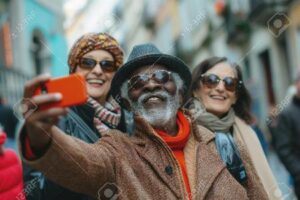 Three senior citizens taking a picture of themselves