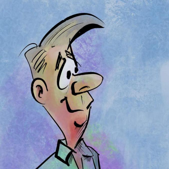 A portrait of a cartoon character (male) looking to the right off screen