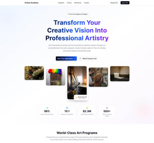 Fine Arts College Landing Page Desktop Hero