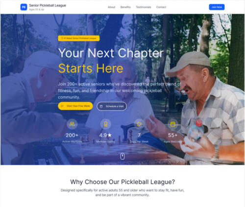 Pickleball League Landing Page Desktop Hero