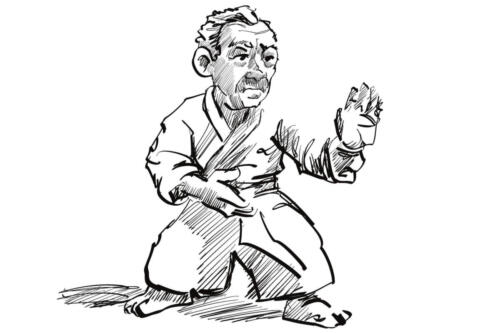 aikido cartoon ready to fight.