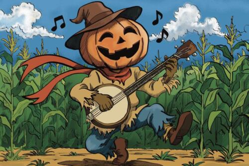 A singing and dancing scarecrow in the corn field.